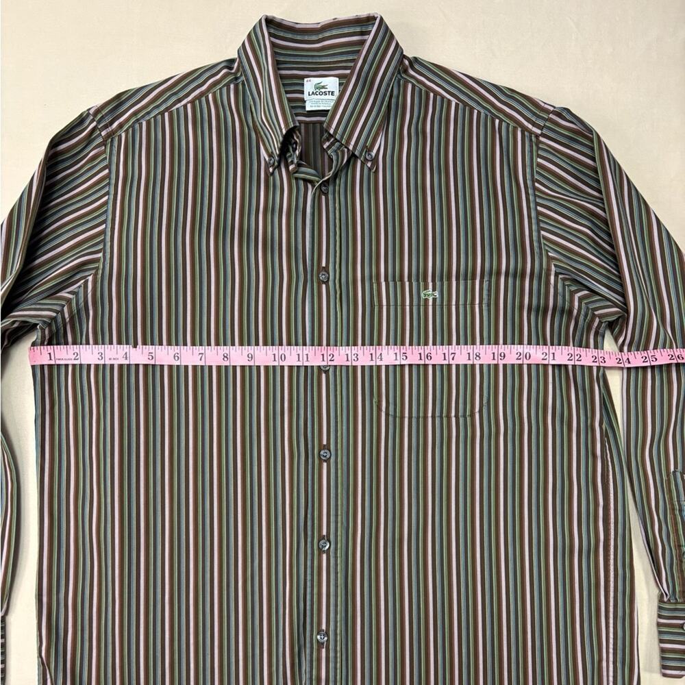 Lacoste Men's Brown and Multicolored Striped Button Down Shirt Size 44 XL - Picture 4 of 7